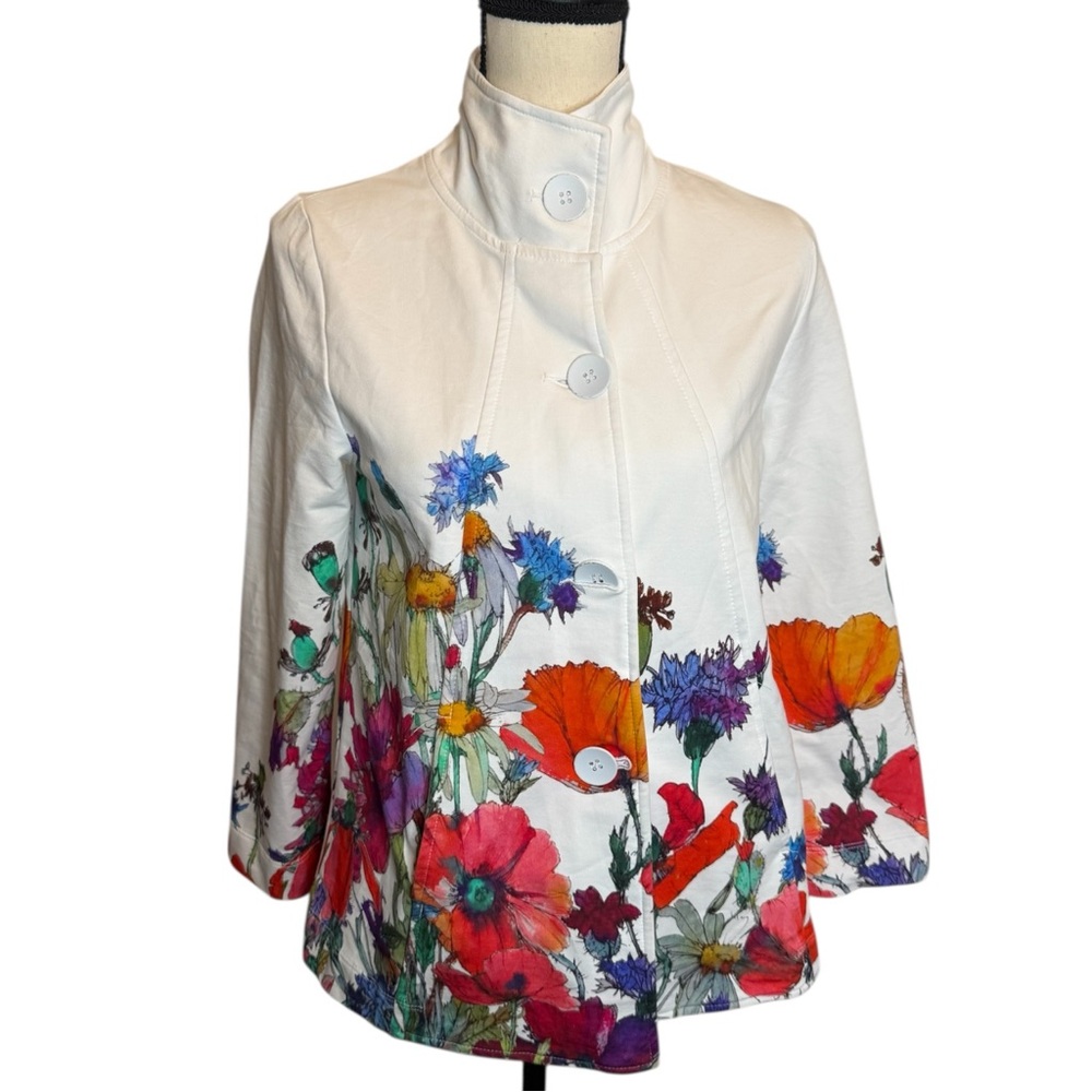 Dolcezza Floral Multi-Color White Button Jacket Women XS